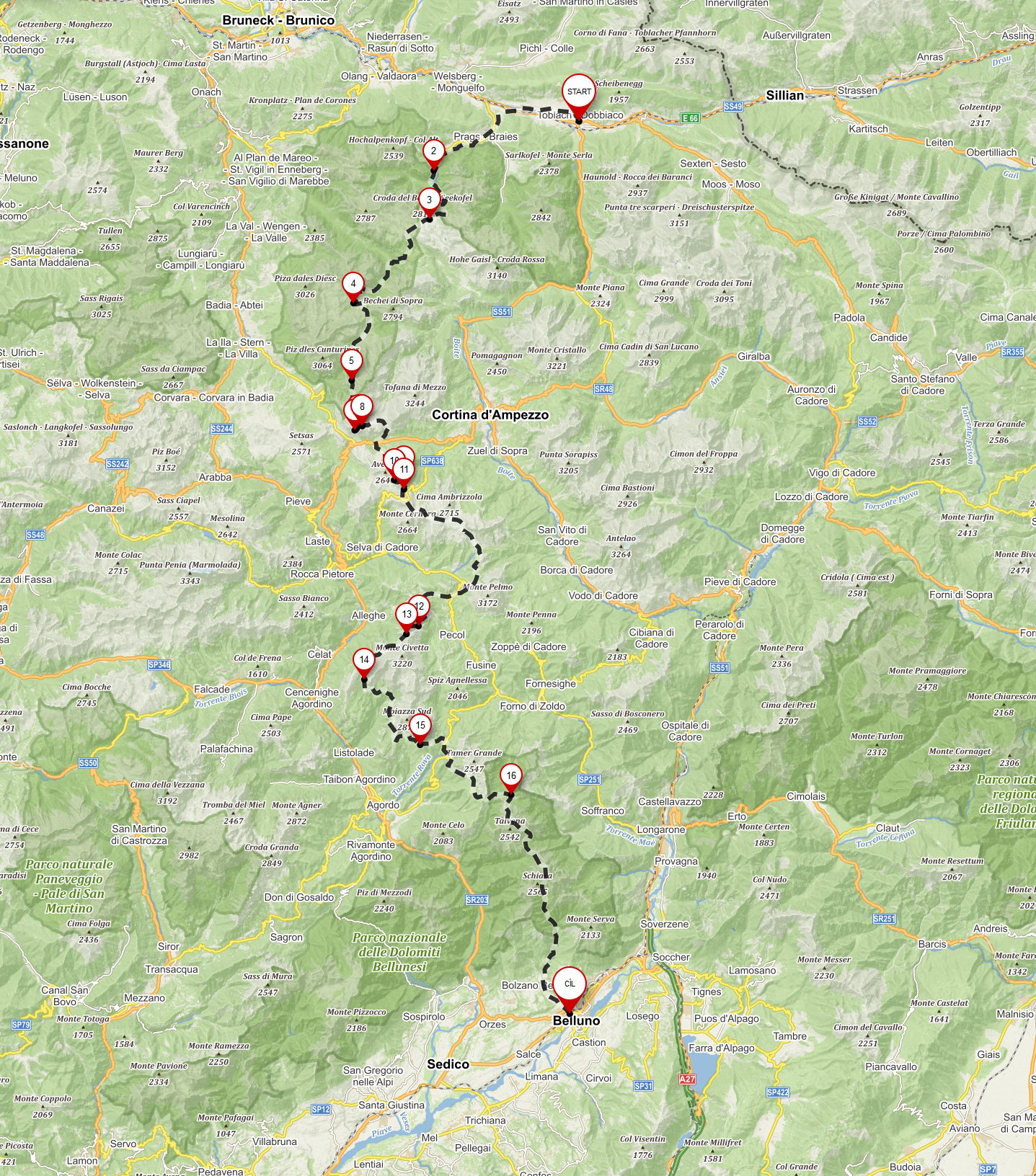 Dolomites Alta Via 1 - mapa - Dolomity - Itálie - cestování - dovolená v itálii - Panda na cestach - panda1709